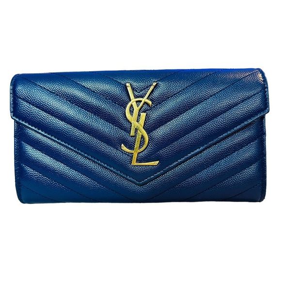 YSL Classic Monogram Flap Mattelasse Chevron Leather Large Wallet Let - Picture 1 of 17